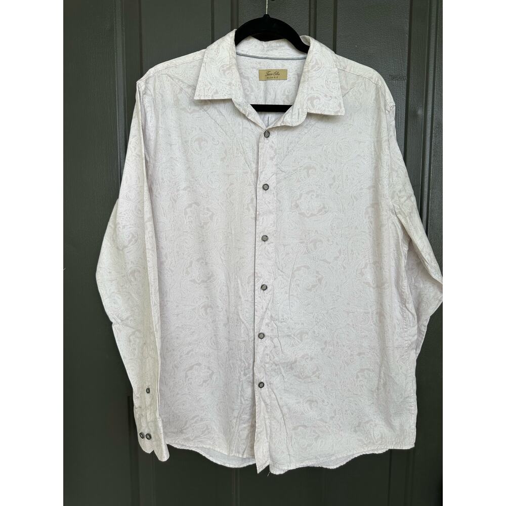 Tasso Elba Beige/tan Paisley Linen Blend Long Sleeve Button Up Mens Size XL